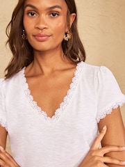 Love & Roses Ivory Lace Trim Flutter Sleeve V-Neck Top - Image 2 of 4
