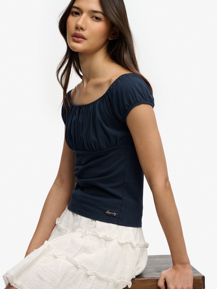 Superdry Blue Athletic Essentials Ruched Top - Image 1 of 5