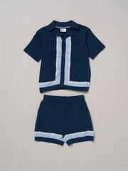 Little Gent Blue True Knit Resort Shirt and Shorts Set - Image 1 of 5