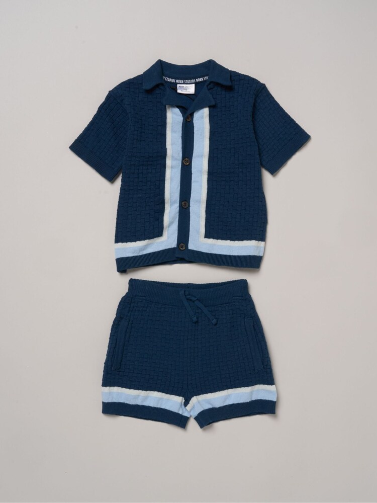 Little Gent Blue True Knit Resort Shirt and Shorts Set - Image 1 of 5