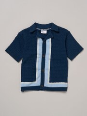 Little Gent Blue True Knit Resort Shirt and Shorts Set - Image 4 of 5