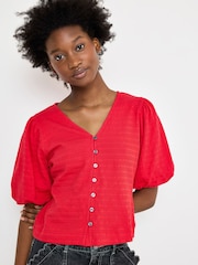Oliver Bonas Textured Button Up Puff Sleeve Top - תמונה 1 מתוך 8