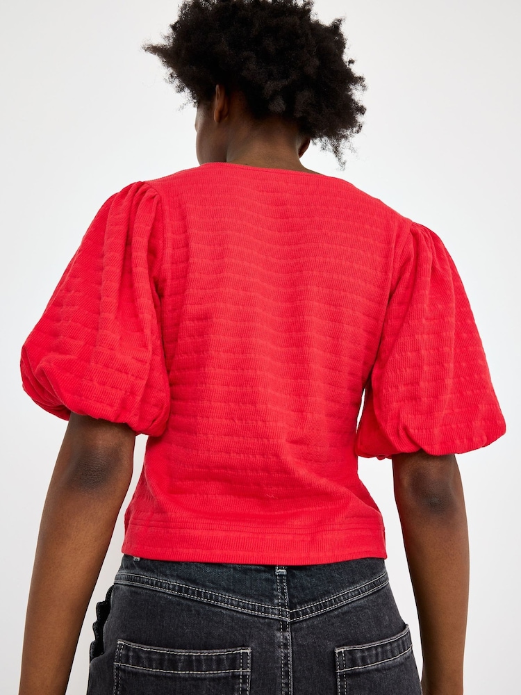 Oliver Bonas Textured Button Up Puff Sleeve Top - תמונה 2 מתוך 8