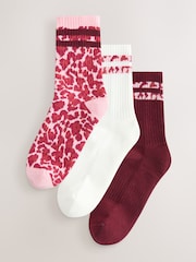 Pink Animal Stripe Cushion Sole Ribbed Sport Ankle With Arch Support Socks 3 Pack - Image 1 of 6