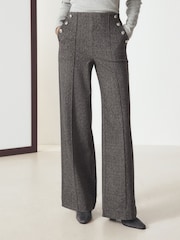 Grey Herringbone Ponte Wide Leg Trousers With Button Detailing - Image 3 of 8