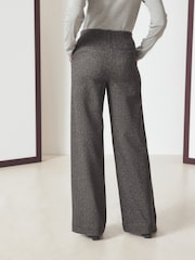 Grey Herringbone Ponte Wide Leg Trousers With Button Detailing - Image 4 of 8