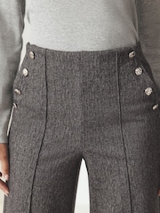 Grey Herringbone Ponte Wide Leg Trousers With Button Detailing - Image 5 of 8