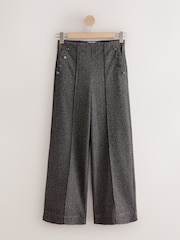 Grey Herringbone Ponte Wide Leg Trousers With Button Detailing - Image 6 of 8