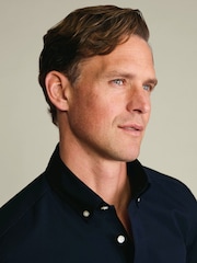 Charles Tyrwhitt Dark Blue Stripe Stretch Washed Poplin Shirt - Image 2 of 5