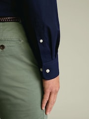 Charles Tyrwhitt Dark Blue Stripe Stretch Washed Poplin Shirt - Image 3 of 5