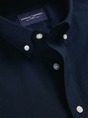 Charles Tyrwhitt Dark Blue Stripe Stretch Washed Poplin Shirt - Image 4 of 5