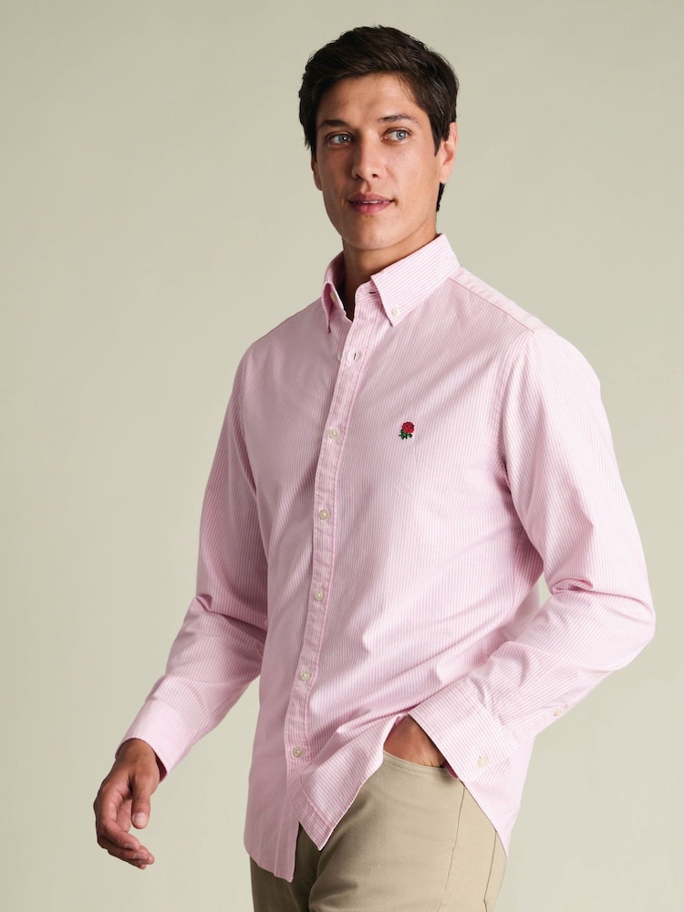 Charles Tyrwhitt Pink Strip Stripe RFU Button-Down Washed Oxford Shirt - Image 1 of 5 Charles Tyrwhitt Pink Strip Stripe RFU Button-Down Washed Oxford Shirt - Image 1 of 5