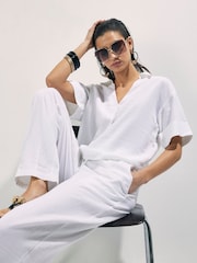 River Island Linen Blend Roll Sleeve Shirt - Imagen 1 de 4