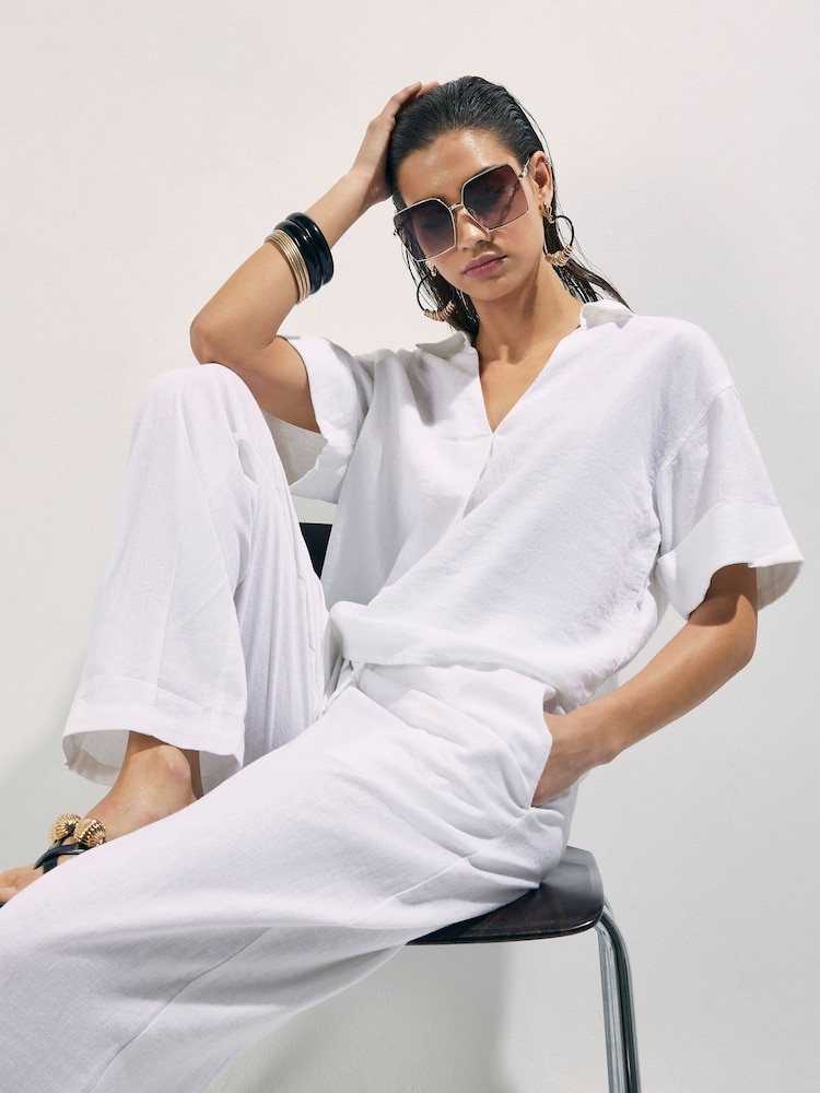 River Island Linen Blend Roll Sleeve Shirt - Imagen 1 de 4