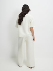 River Island Cream Petite Jacquard Wide Leg Trousers - Image 2 of 4