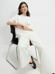 River Island Cream Petite Jacquard Wide Leg Trousers - Image 3 of 4