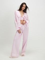 River Island Pink Long Sleeve Stripe Oversized Collar Pyjamas Set - Image 1 of 4