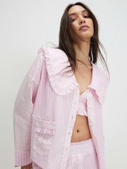River Island Pink Long Sleeve Stripe Oversized Collar Pyjamas Set - Image 2 of 4