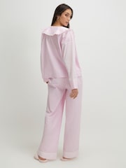River Island Pink Long Sleeve Stripe Oversized Collar Pyjamas Set - Image 4 of 4