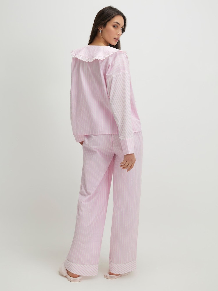 River Island Pink Long Sleeve Stripe Oversized Collar Pyjamas Set - Image 4 of 4