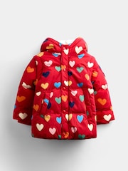 JoJo Maman Bébé Red Heart Removable Sleeve Cosy Lined Puffer Coat - Image 1 of 6