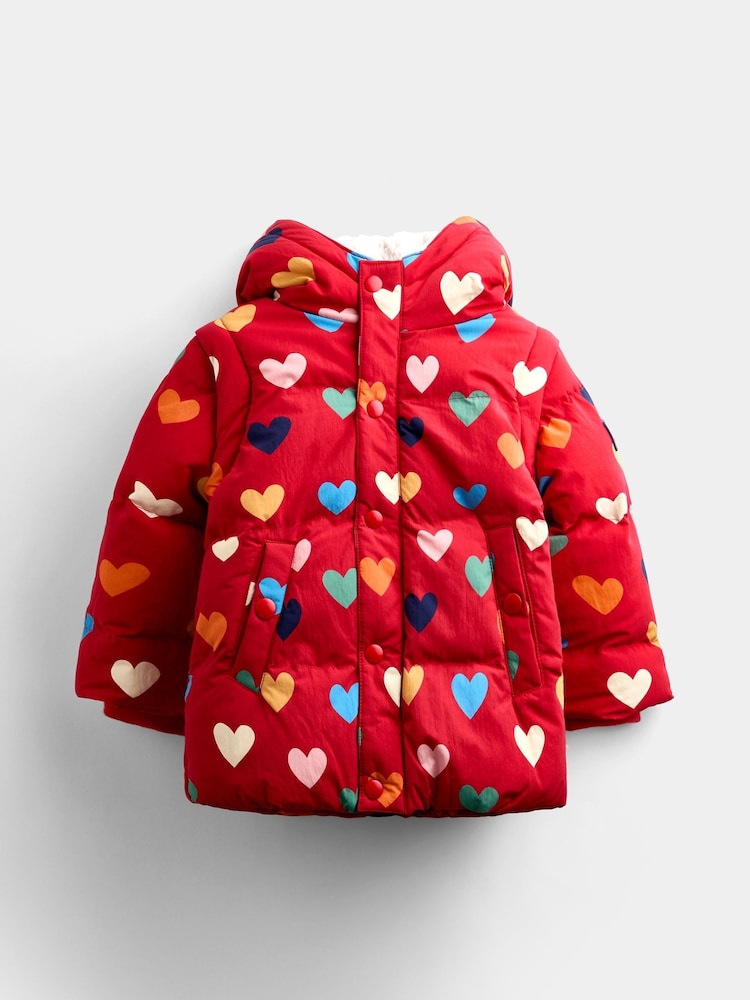 JoJo Maman Bébé Red Heart Removable Sleeve Cosy Lined Puffer Coat - Image 1 of 6
