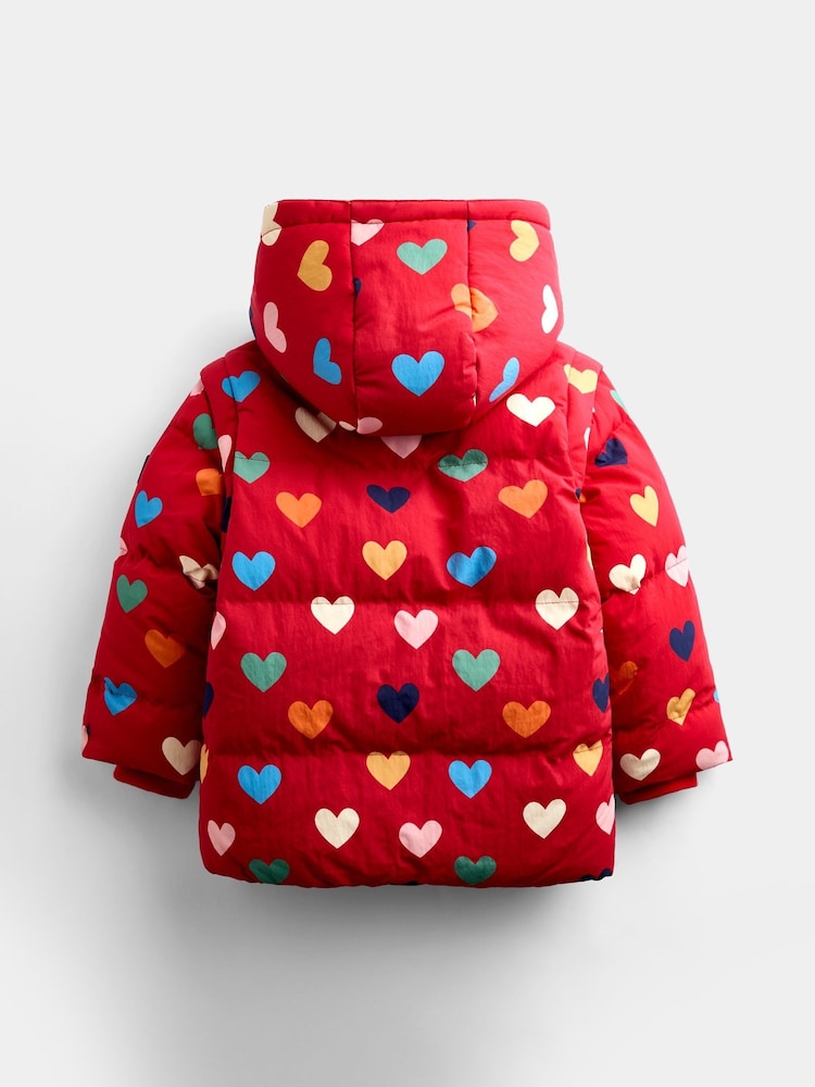 JoJo Maman Bébé Red Heart Removable Sleeve Cosy Lined Puffer Coat - Image 2 of 6