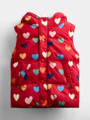JoJo Maman Bébé Red Heart Removable Sleeve Cosy Lined Puffer Coat - Image 3 of 6
