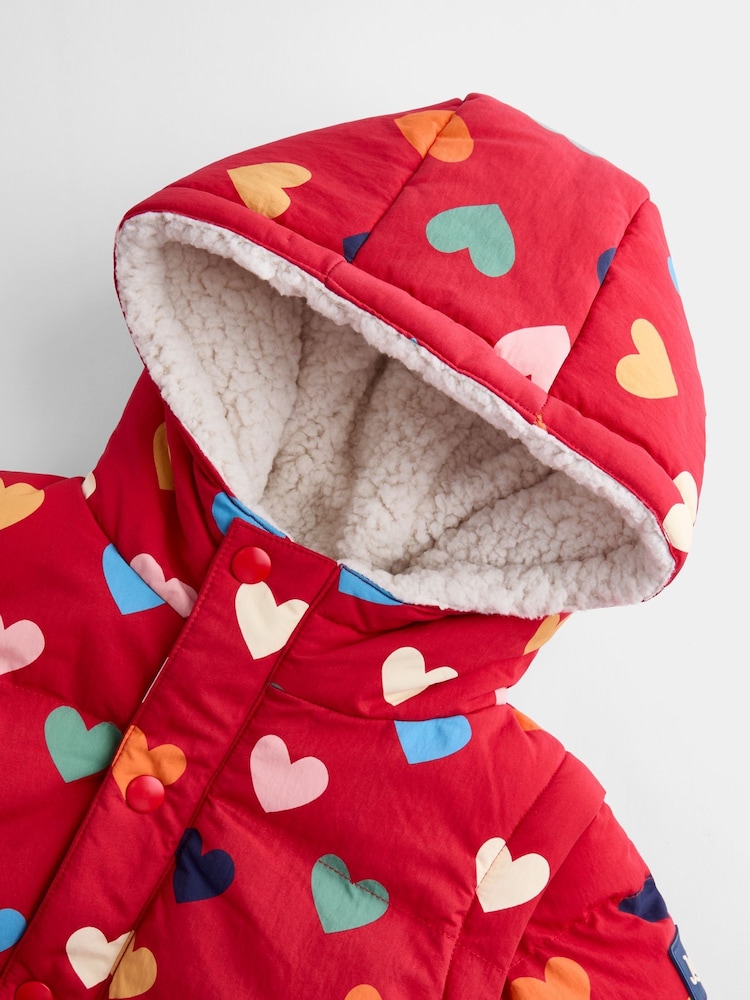 JoJo Maman Bébé Red Heart Removable Sleeve Cosy Lined Puffer Coat - Image 6 of 6