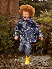 JoJo Maman Bébé Navy Blue Dinosaur Fleece Lined Fisherman Jacket - Image 1 of 8
