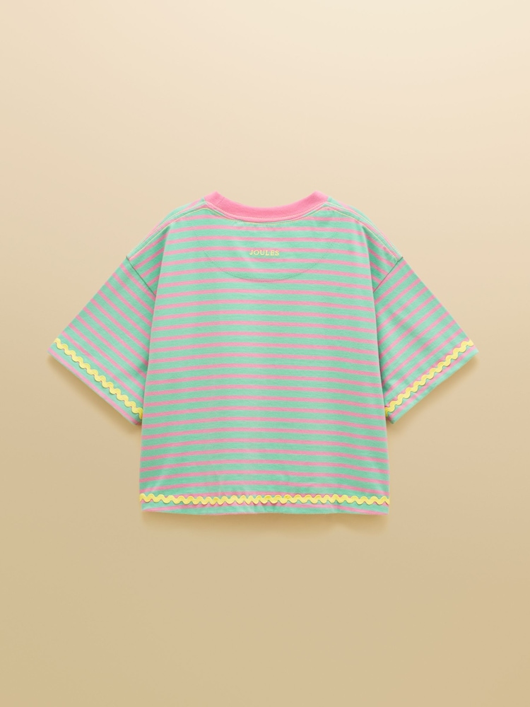 Joules Girls' Mila Aqua Blue Short Sleeve Stripe Boxy T-Shirt - Image 2 of 5