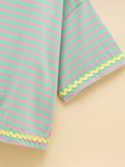 Joules Girls' Mila Aqua Blue Short Sleeve Stripe Boxy T-Shirt - Image 3 of 5