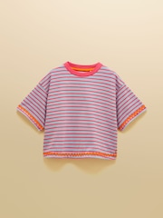 Joules Girls' Mila Blue Short Sleeve Stripe Boxy T-Shirt - Image 1 of 4