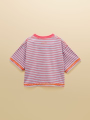 Joules Girls' Mila Blue Short Sleeve Stripe Boxy T-Shirt - Image 2 of 4