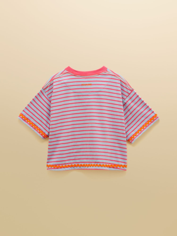 Joules Girls' Mila Blue Short Sleeve Stripe Boxy T-Shirt - Image 2 of 4