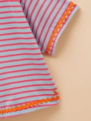 Joules Girls' Mila Blue Short Sleeve Stripe Boxy T-Shirt - Image 3 of 4