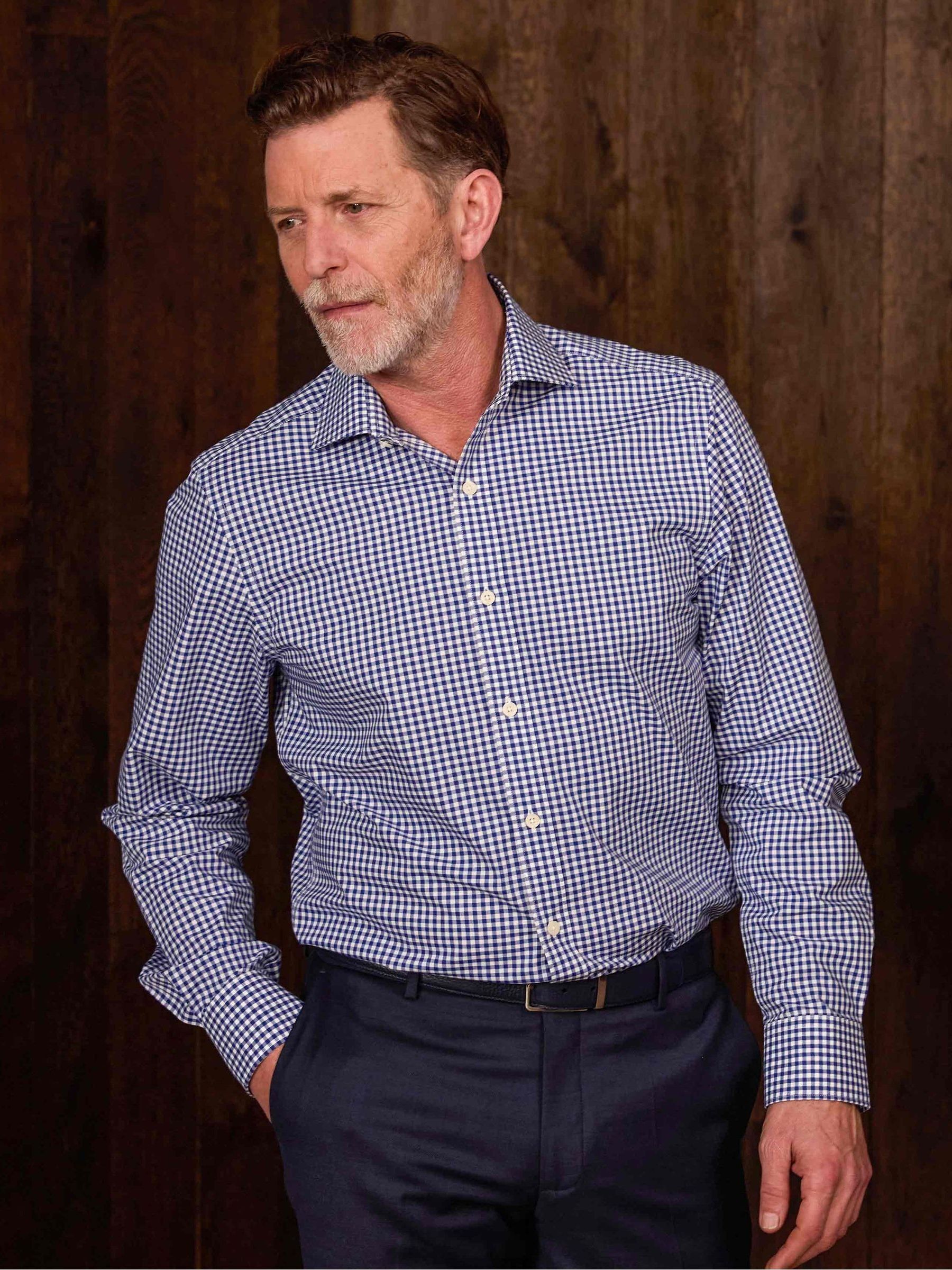 Buy Savile Row Company Navy Gingham Check Slim Fit Cotton Single