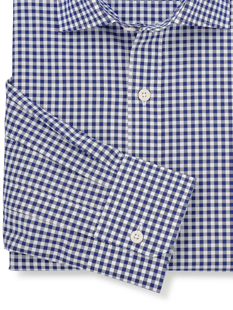 Plavo - Savile Row Company Gingham Check Slim Fit Cotton Single Cuff Formal Shirt - Slika 2 od 3