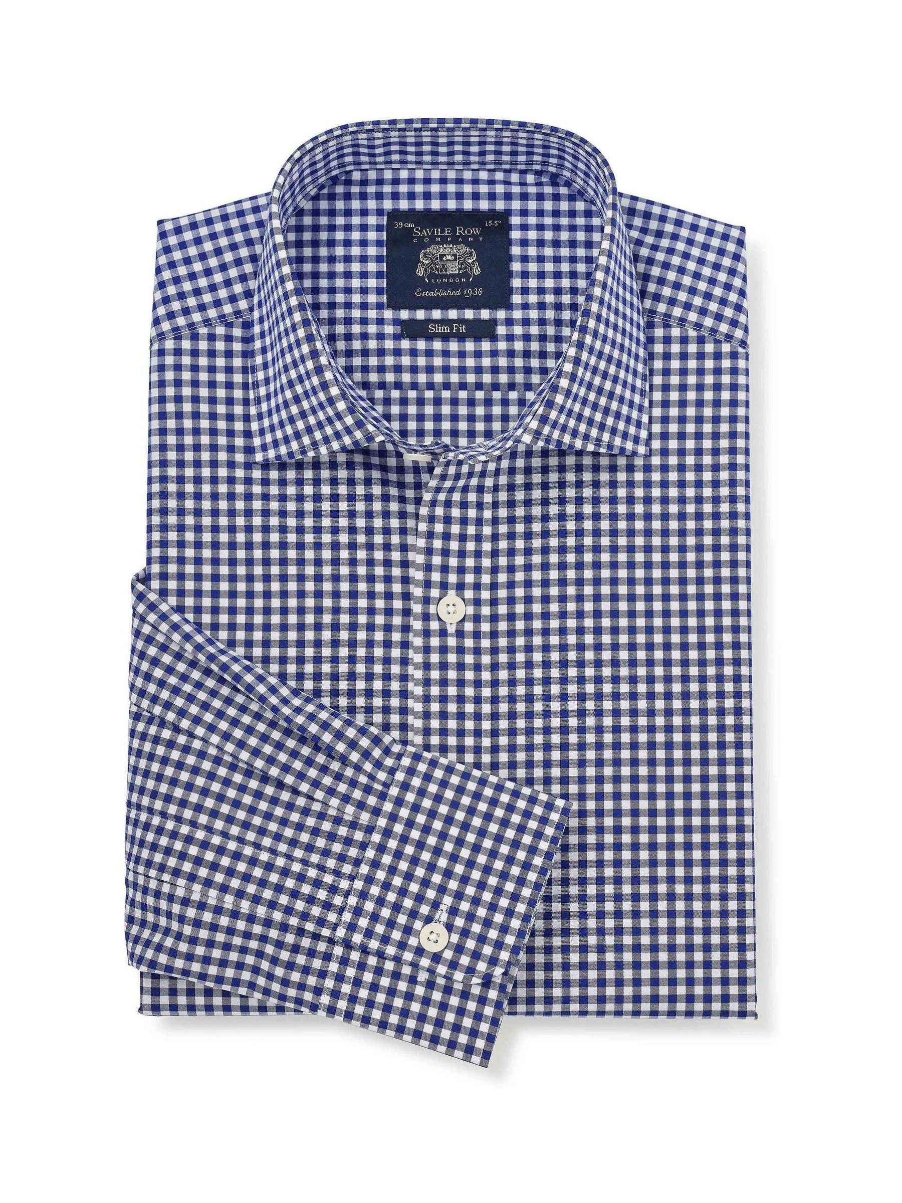 Buy Savile Row Company Navy Gingham Check Slim Fit Cotton Single