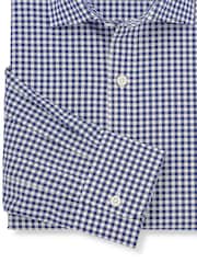 Marineblau - Savile Row Company Gingham Check Slim Fit Cotton Single Cuff Formal Shirt - Bild 4 von 5