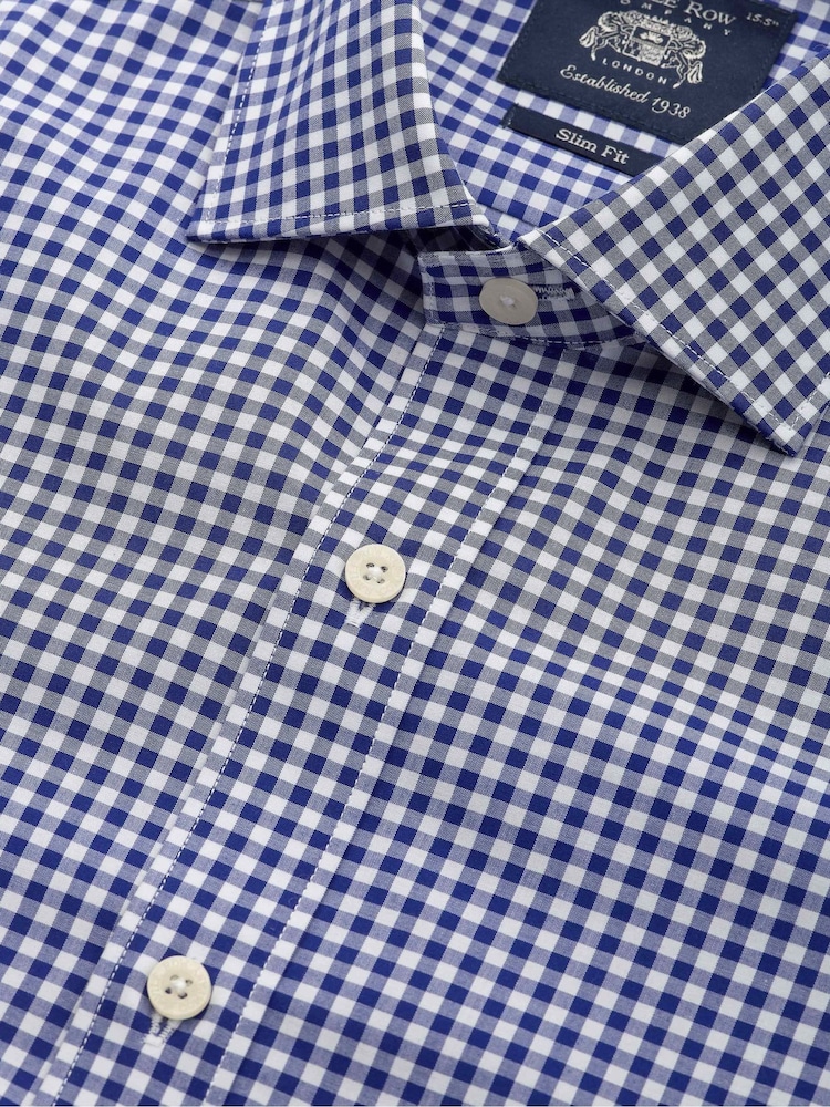 Marineblau - Savile Row Company Gingham Check Slim Fit Cotton Single Cuff Formal Shirt - Bild 5 von 5