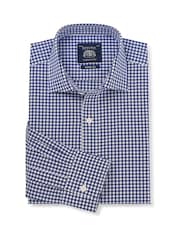 أزرق داكن - Savile Row Company Gingham Check Classic Fit Cotton Single Cuff Formal Shirt - Image 1 of 3