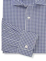 أزرق داكن - Savile Row Company Gingham Check Classic Fit Cotton Single Cuff Formal Shirt - Image 2 of 3