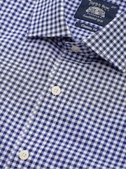 أزرق داكن - Savile Row Company Gingham Check Classic Fit Cotton Single Cuff Formal Shirt - Image 3 of 3