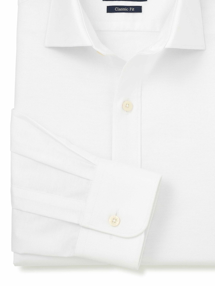 Savile Row Company White Pinpoint Cotton Classic Fit Single Cuff Formal Shirt - Image 5 of 5