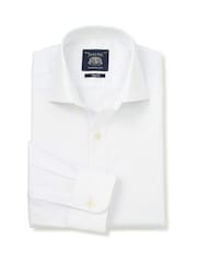 Blanc - Savile Row Company Slim Fit Cotton Herringbone Single Cuff Formal Shirt - Image 1 sur 3
