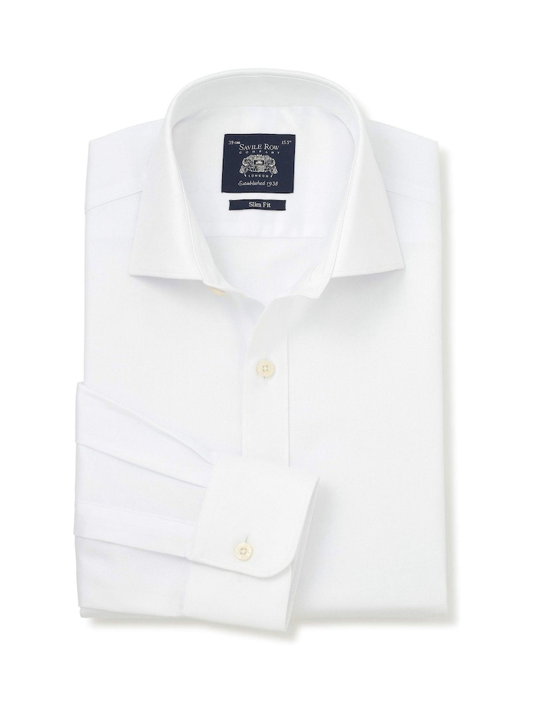 Blanc - Savile Row Company Slim Fit Cotton Herringbone Single Cuff Formal Shirt - Image 1 sur 3 Blanc - Savile Row Company Slim Fit Cotton Herringbone Single Cuff Formal Shirt - Image 1 sur 3