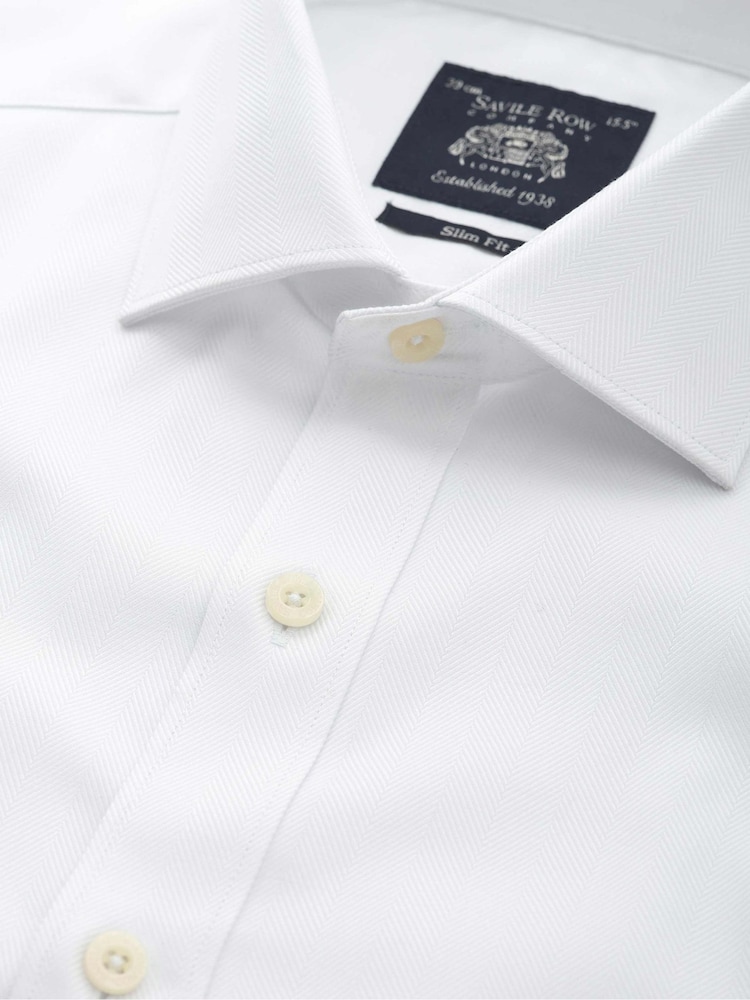 Blanc - Savile Row Company Slim Fit Cotton Herringbone Single Cuff Formal Shirt - Image 2 sur 3 Blanc - Savile Row Company Slim Fit Cotton Herringbone Single Cuff Formal Shirt - Image 2 sur 3