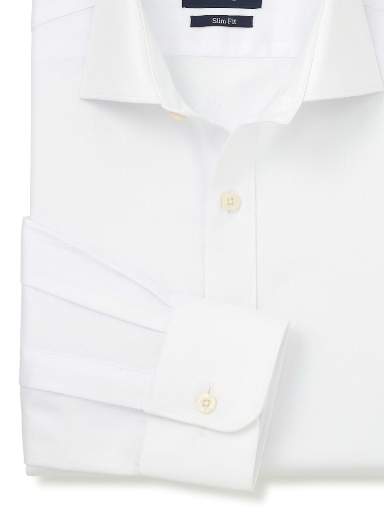 Blanc - Savile Row Company Slim Fit Cotton Herringbone Single Cuff Formal Shirt - Image 3 sur 3 Blanc - Savile Row Company Slim Fit Cotton Herringbone Single Cuff Formal Shirt - Image 3 sur 3