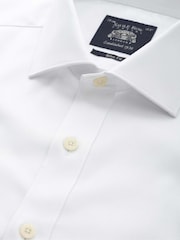 Savile Row Company White Slim Fit Cotton Herringbone Single Cuff Formal Shirt - Image 4 of 5